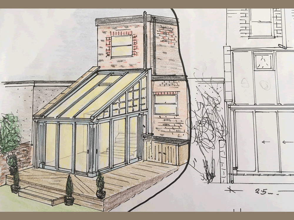 Ideas on paper -  a clever split level conservatory on a small terraced house in Brighton
