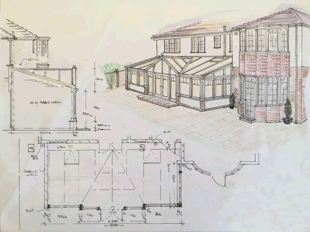 Personalised drawing showing how the orangery project will look
